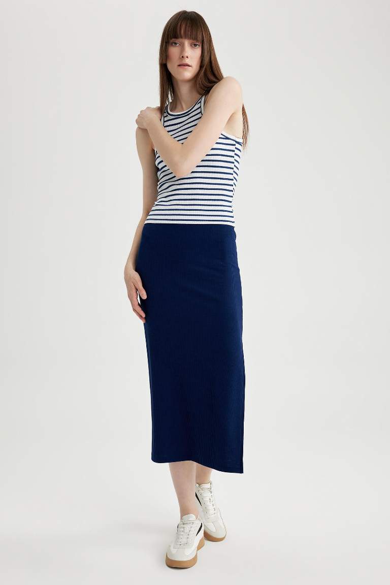 Straight Fit Normal Waist Ribbed Camisole Midi Skirt