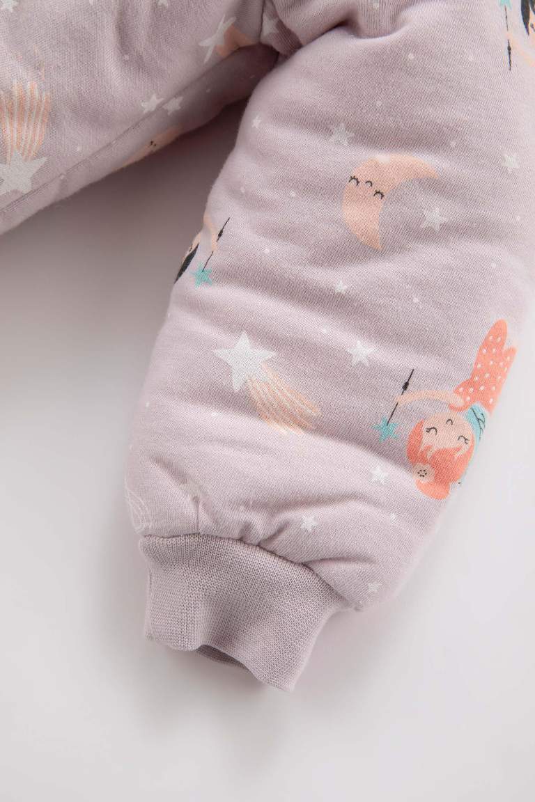 Kız Bebek Yeni Doğan Desenli Fermuarlı Penye Uyku Tulumu
