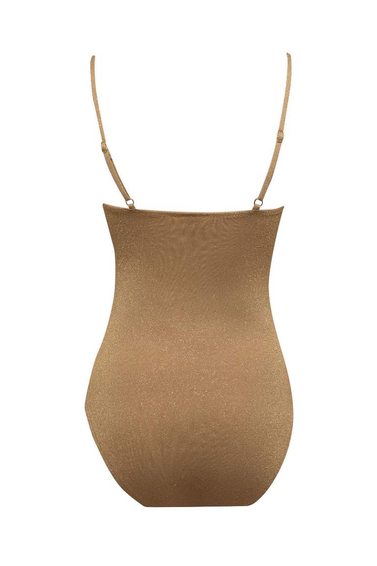 Maillot de Bain Une Pièce coupe régulière à Fines Bretelles en Tissu Argenté de Fall in Love