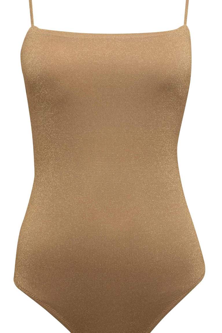 Maillot de Bain Une Pièce coupe régulière à Fines Bretelles en Tissu Argenté de Fall in Love