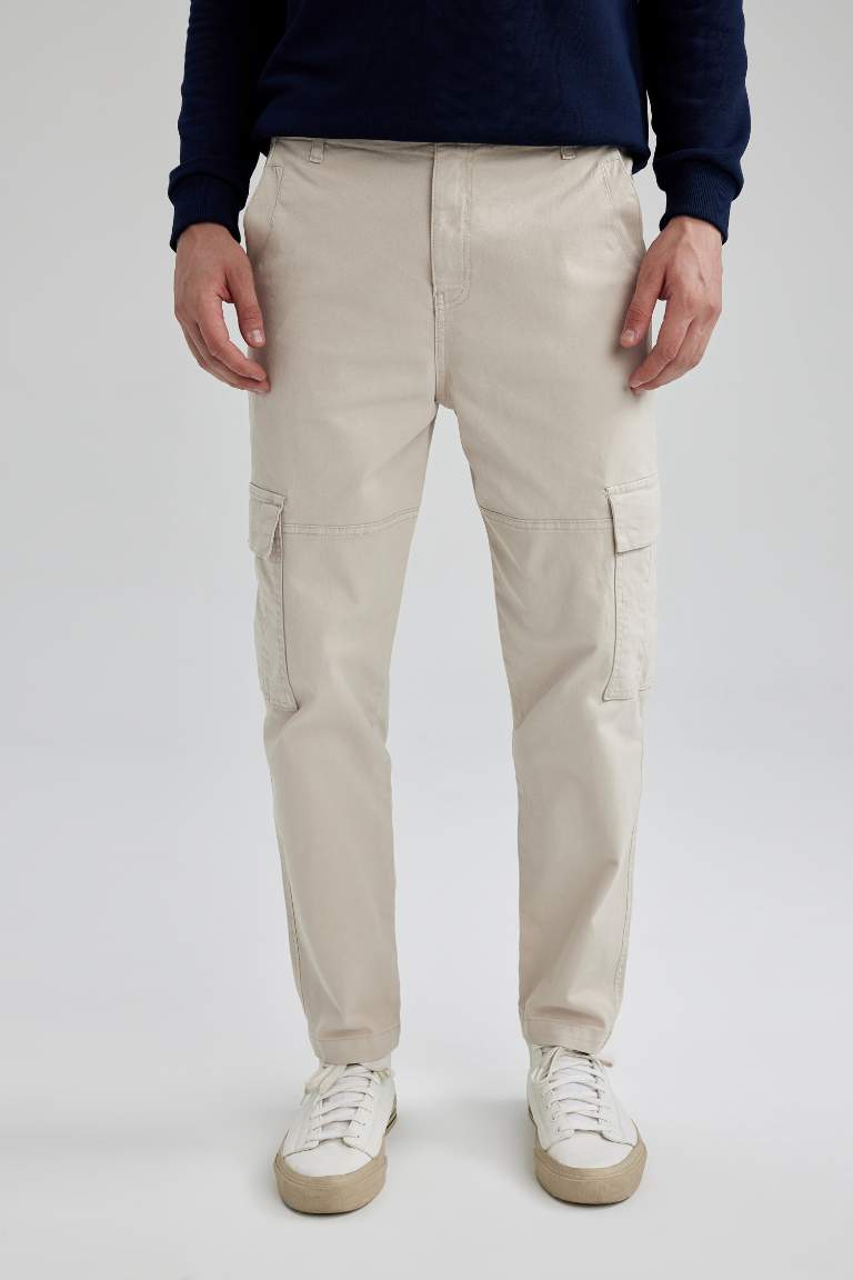 Relax Fit Kargo Cepli Düz Paça Gabardin Pantolon