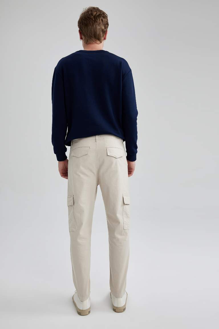 Relax Fit Kargo Cepli Düz Paça Gabardin Pantolon