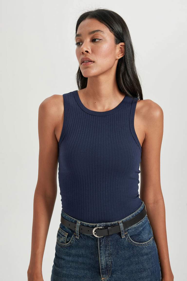 Slim Fit Dar Kesim Halter Yaka Fitilli Kaşkorse Atlet