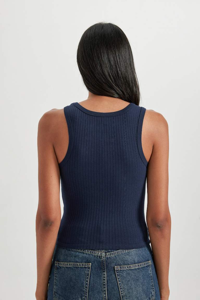 Slim Fit Dar Kesim Halter Yaka Fitilli Kaşkorse Atlet