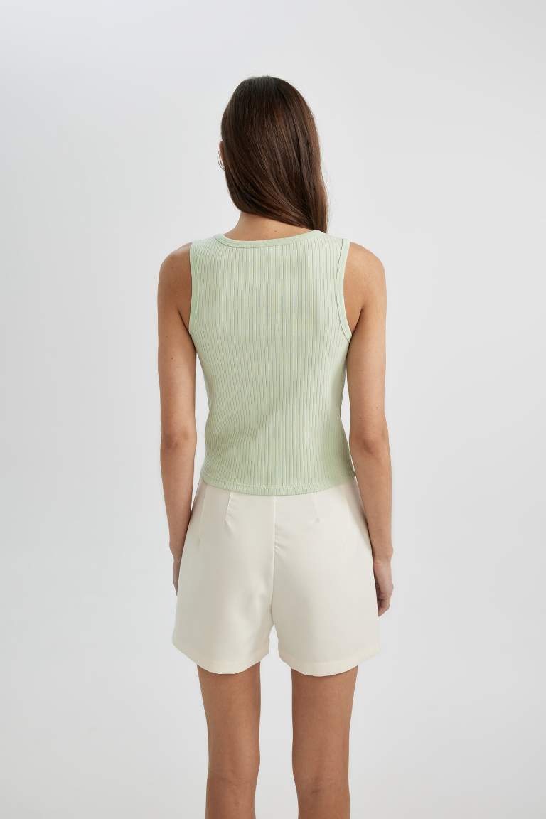 Slim Fit Halter Collar Ribbed Camisole Tank Top