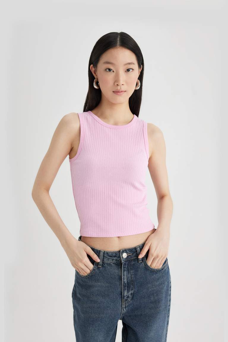 Slim Fit Halter Collar Ribbed Camisole Tank Top