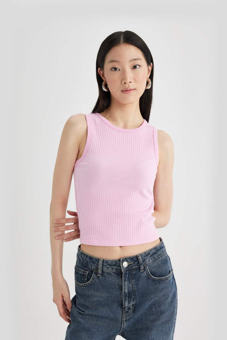 Slim Fit Halter Collar Ribbed Camisole Tank Top