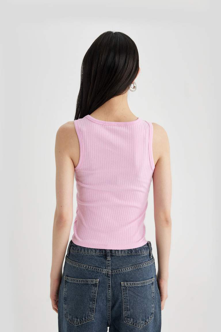 Slim Fit Halter Collar Ribbed Camisole Tank Top