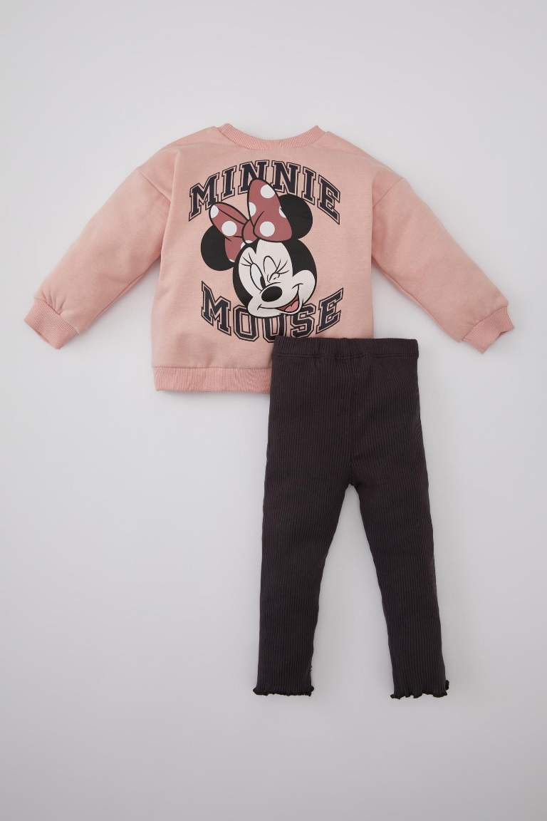 Kız Bebek Disney Mickey & Minnie Fitilli Kaşkorse Sweatshirt Tayt 2'li Takım