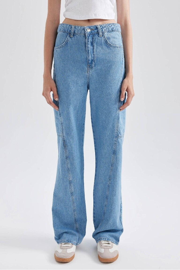 90's Wide Leg Yüksek Bel Geniş Paça Kargo Cepli Jean Pantolon