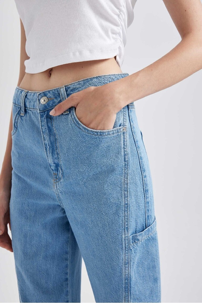 90's Wide Leg Yüksek Bel Geniş Paça Kargo Cepli Jean Pantolon