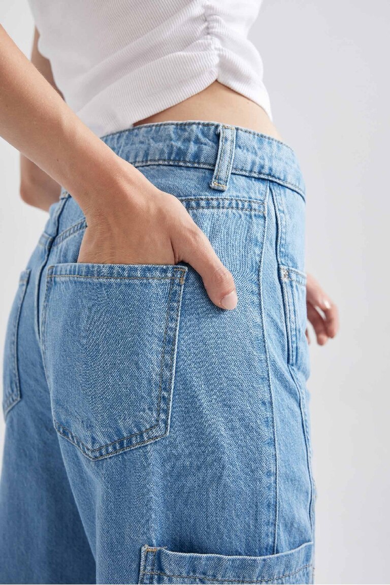 90's Wide Leg Yüksek Bel Geniş Paça Kargo Cepli Jean Pantolon