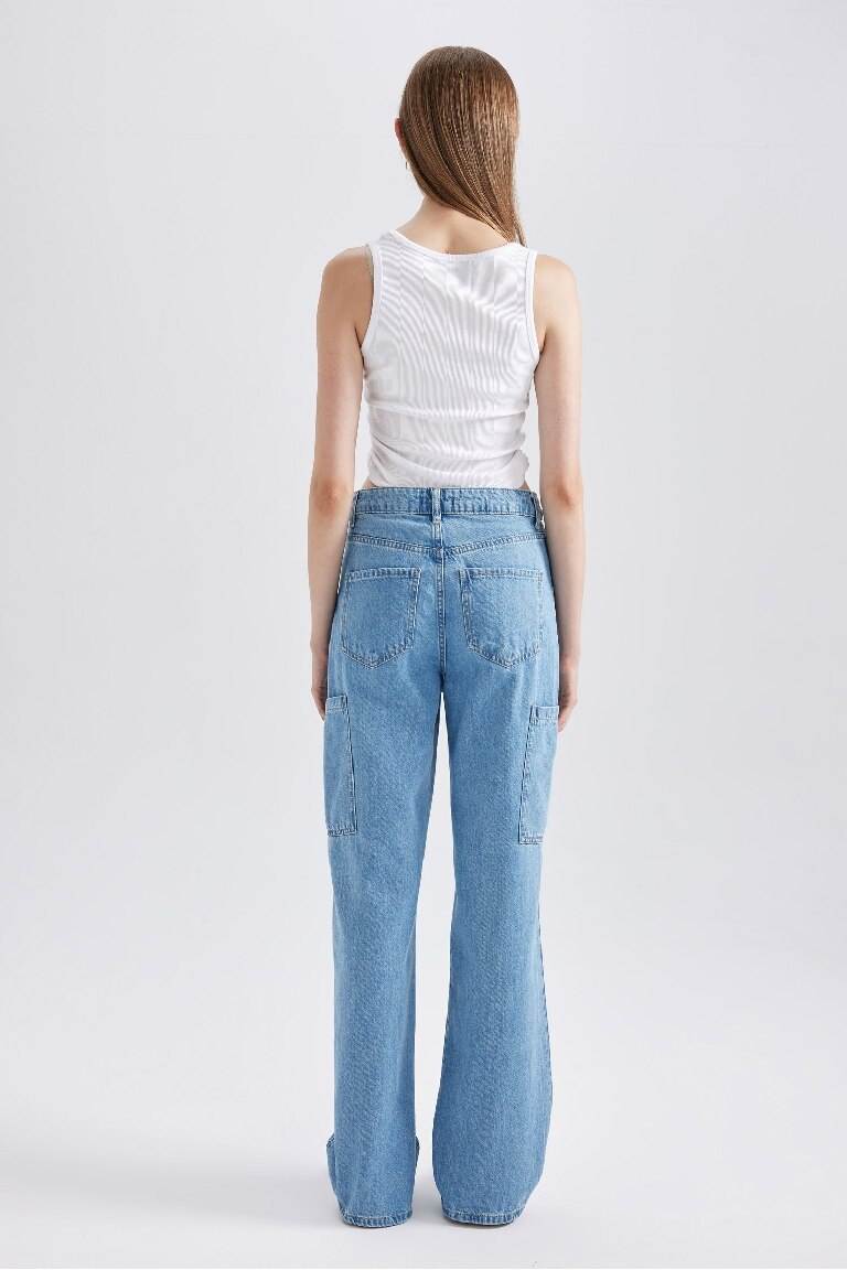 90's Wide Leg Yüksek Bel Geniş Paça Kargo Cepli Jean Pantolon