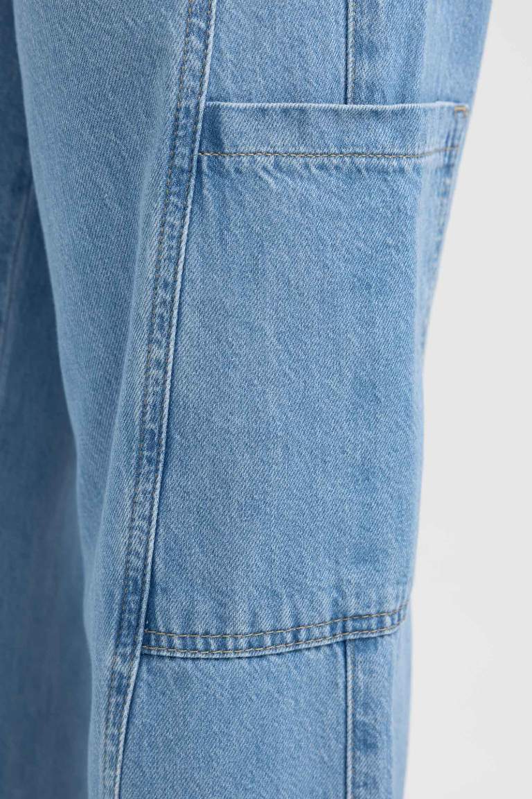 90's Wide Leg Yüksek Bel Geniş Paça Kargo Cepli Jean Pantolon