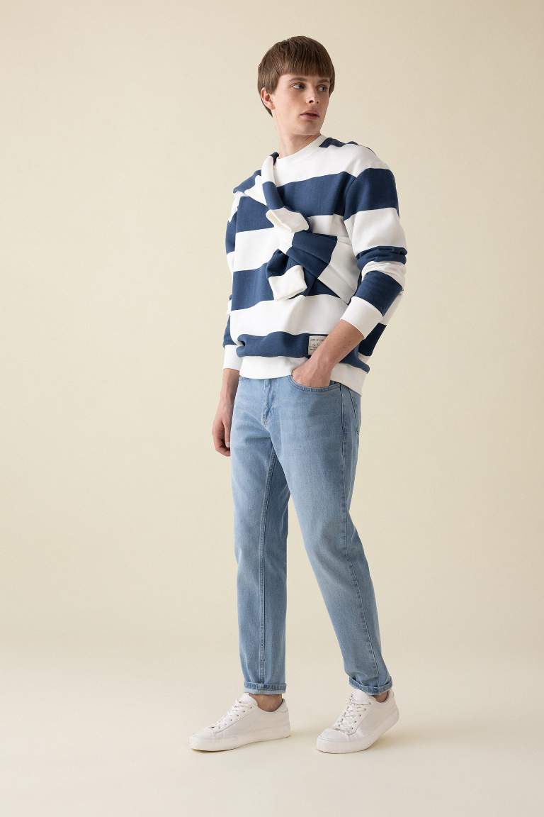 Boxy Fit Crew Neck Striped Sweatshirt