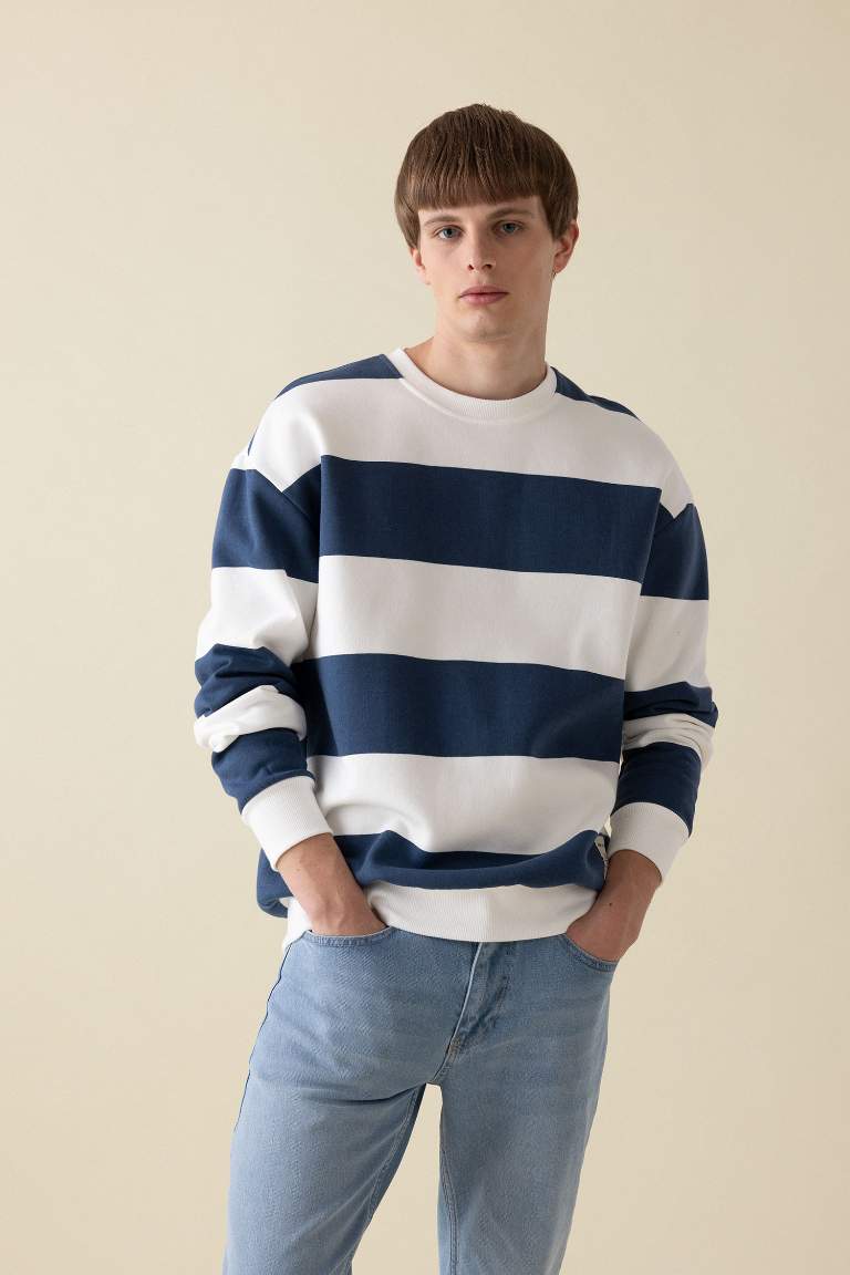 Boxy Fit Crew Neck Striped Sweatshirt