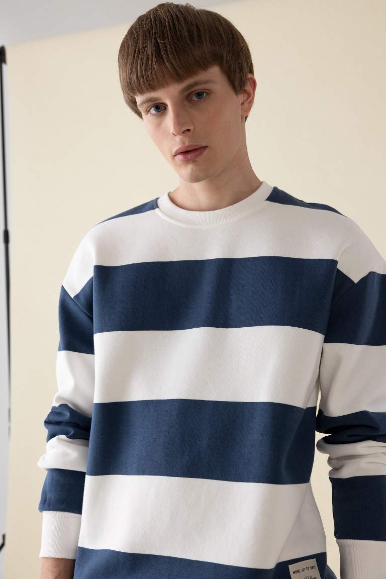 Boxy Fit Crew Neck Striped Sweatshirt