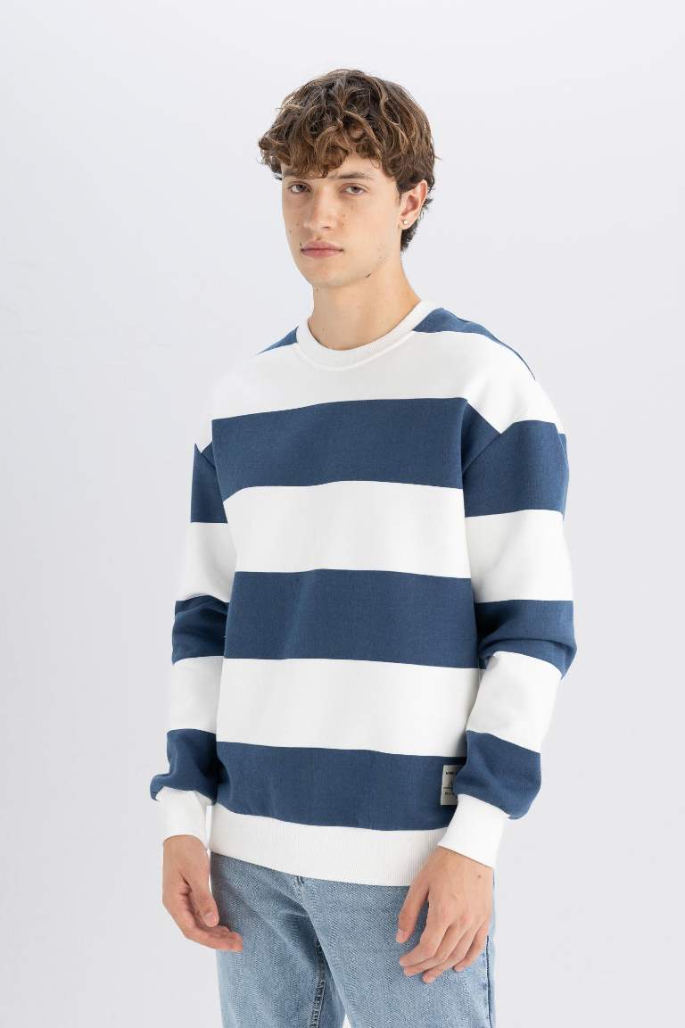 Boxy Fit Crew Neck Striped Sweatshirt