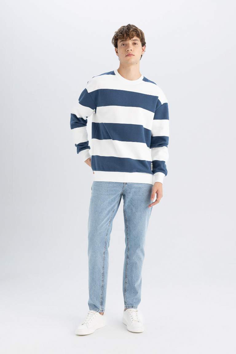 Boxy Fit Crew Neck Striped Sweatshirt