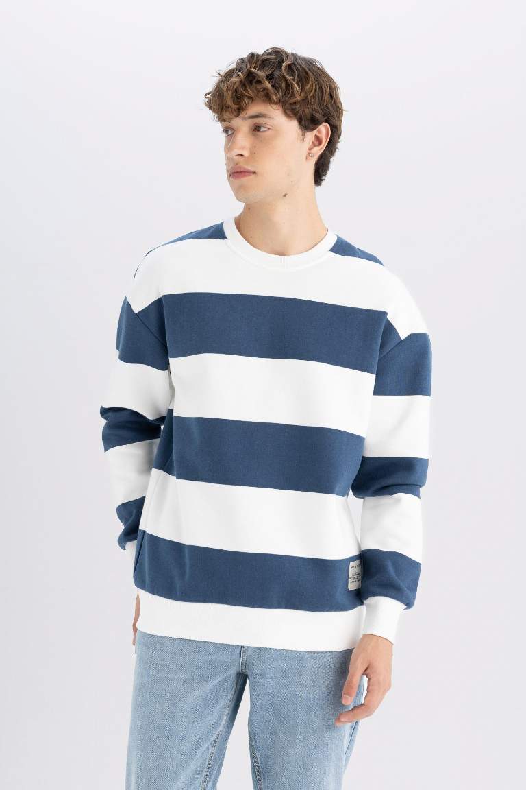 Boxy Fit Crew Neck Striped Sweatshirt