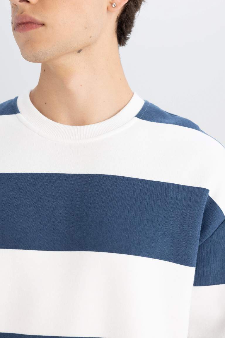 Boxy Fit Crew Neck Striped Sweatshirt