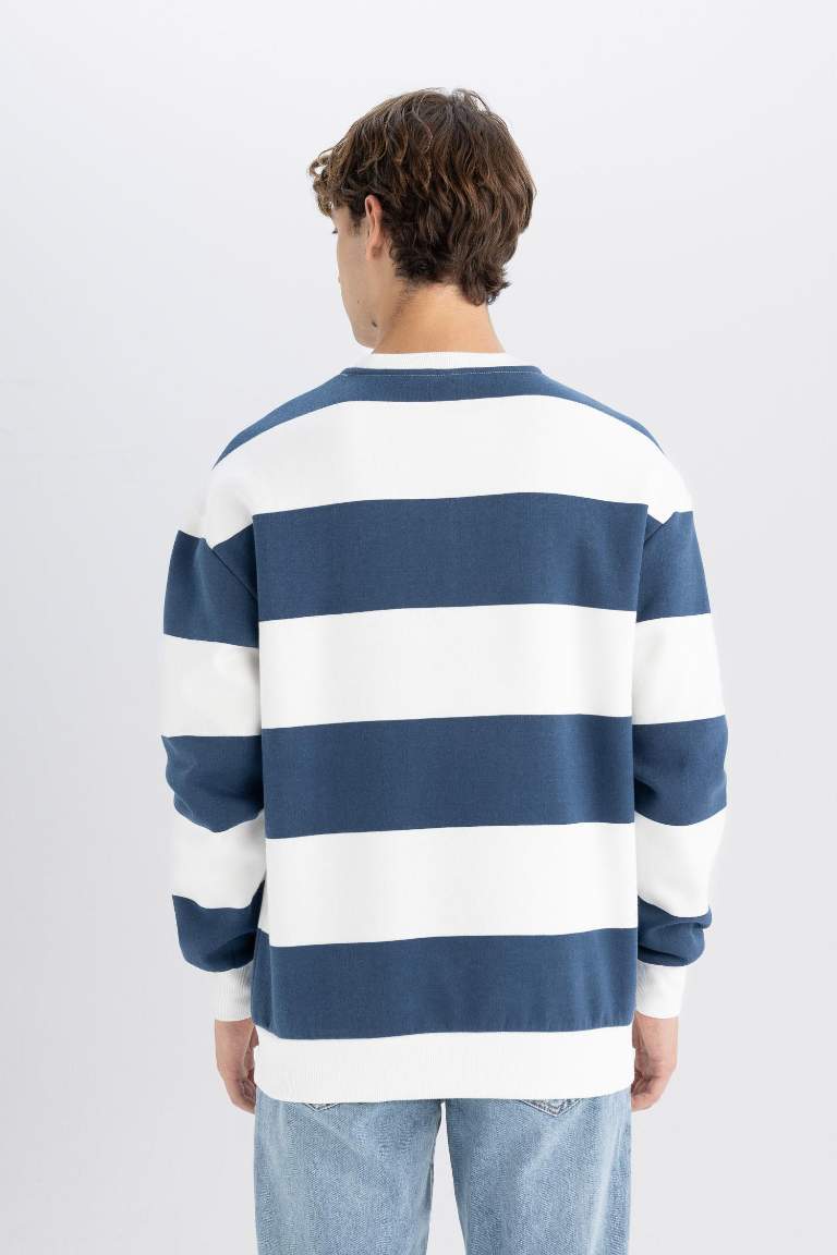 Boxy Fit Crew Neck Striped Sweatshirt