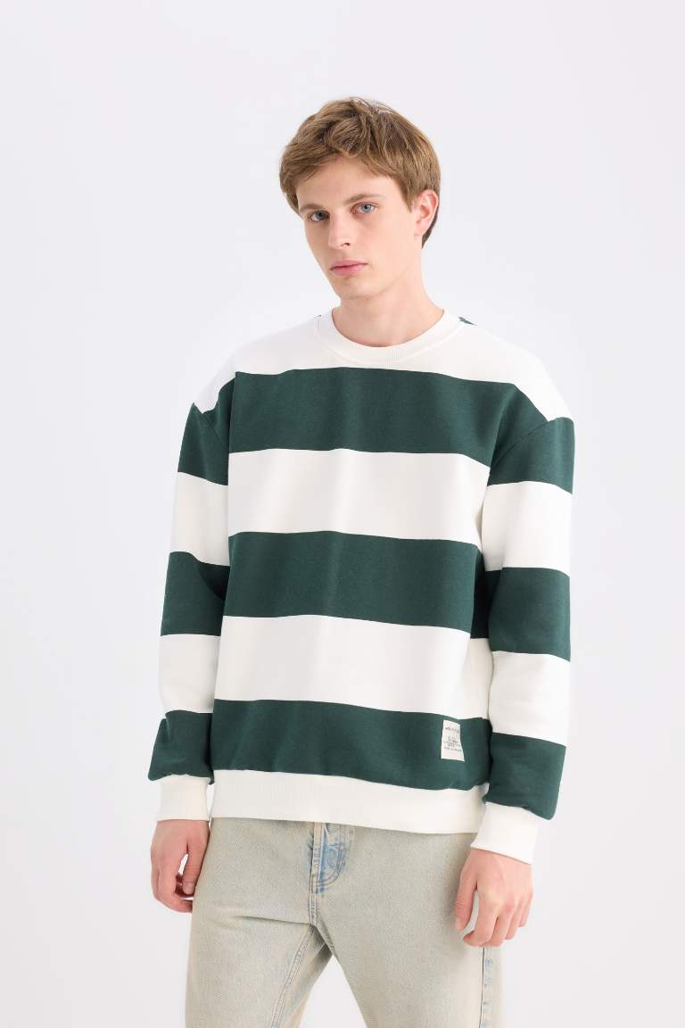 Boxy Fit Crew Neck Striped Sweatshirt