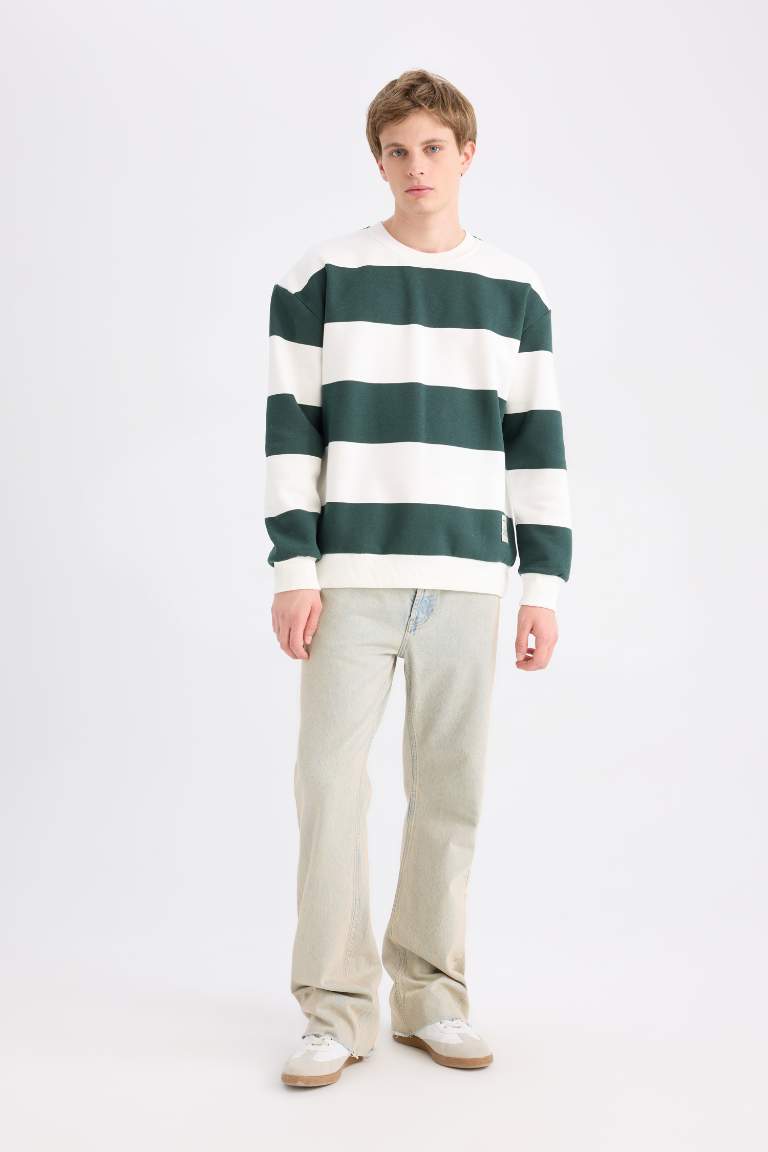 Boxy Fit Crew Neck Striped Sweatshirt