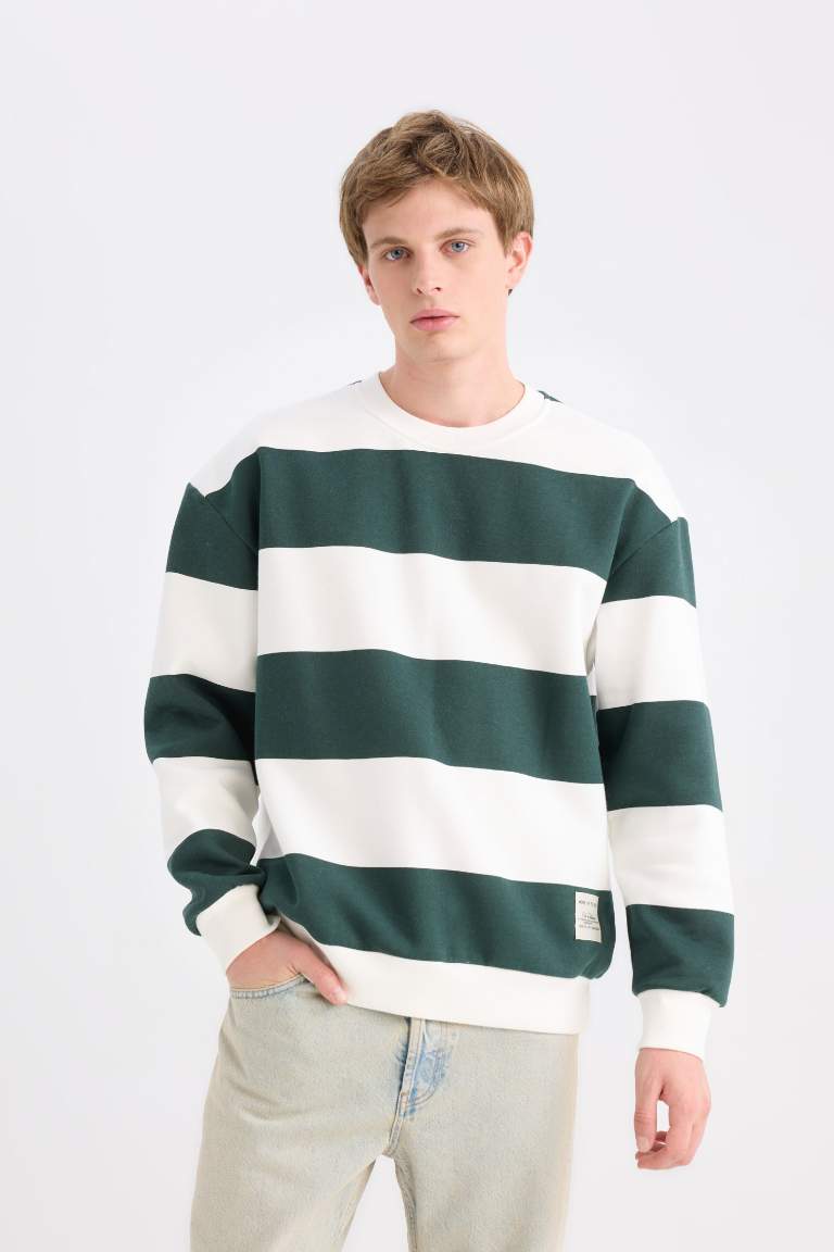 Boxy Fit Crew Neck Striped Sweatshirt