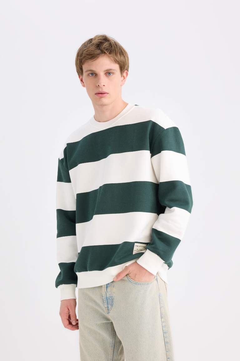 Boxy Fit Crew Neck Striped Sweatshirt