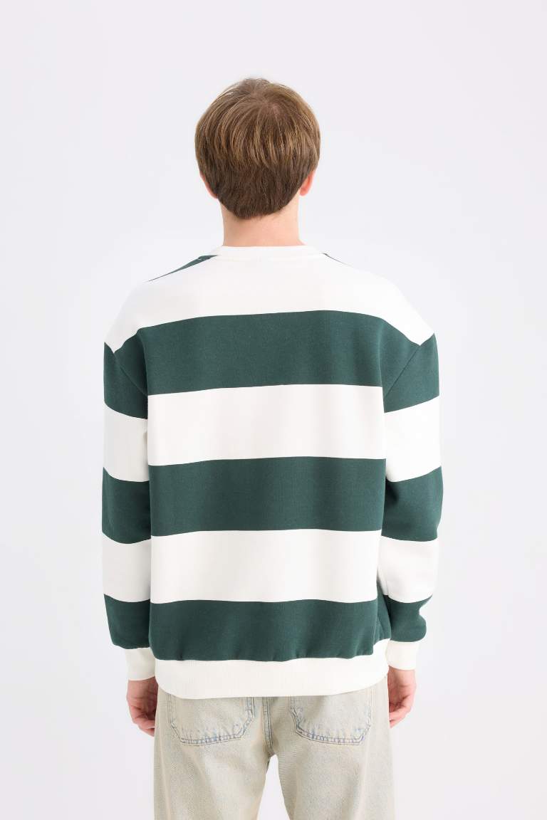 Boxy Fit Crew Neck Striped Sweatshirt