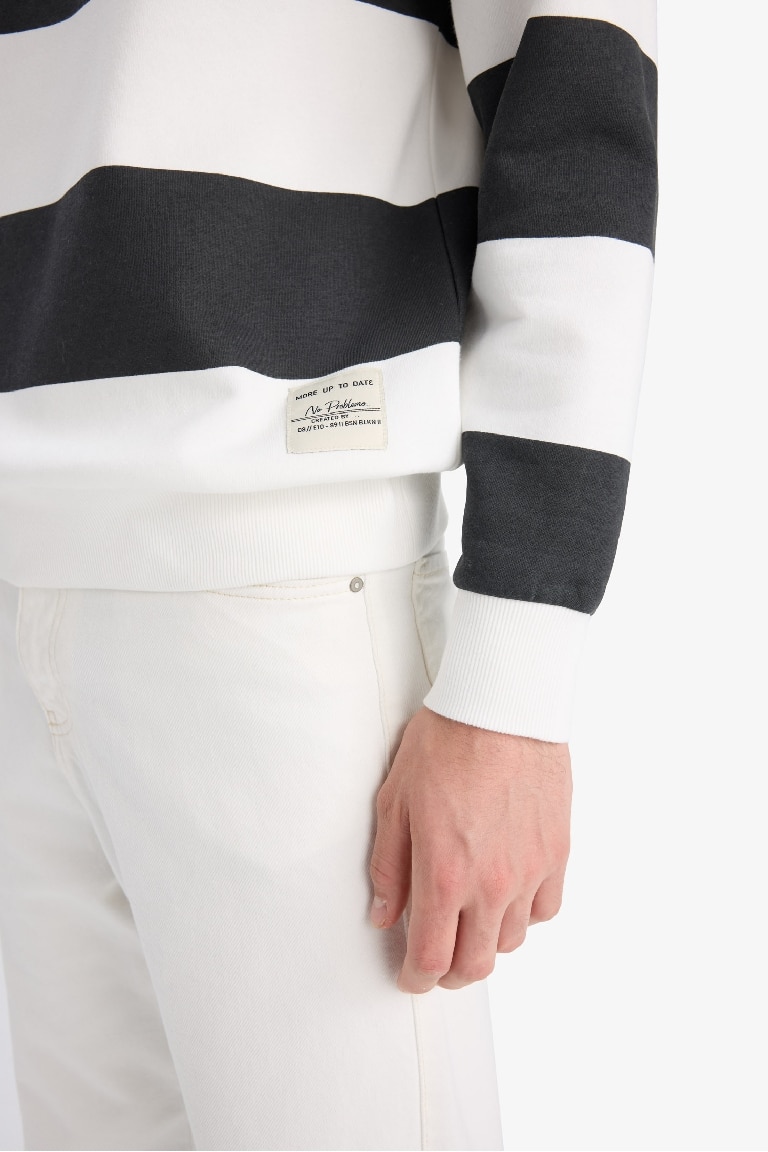 Boxy Fit Bisiklet Yaka Çizgili Sweatshirt