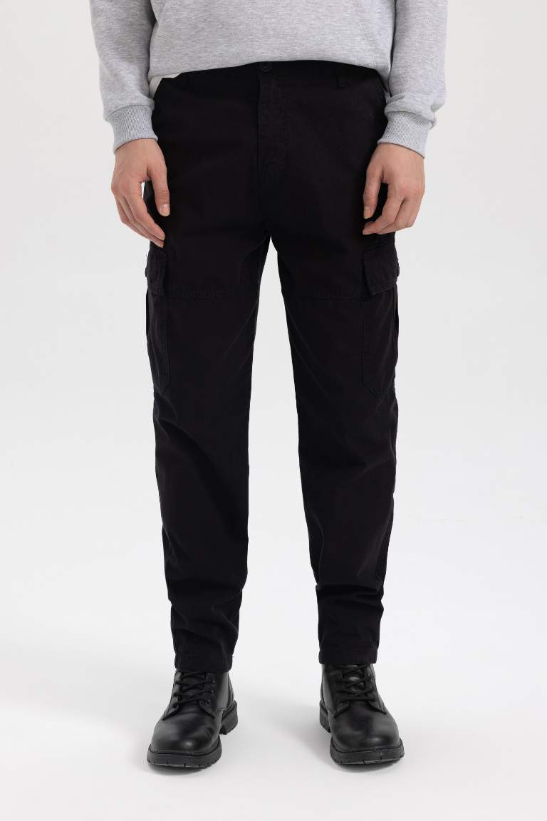 Relax Fit Kargo Cepli Düz Paça Gabardin Pantolon