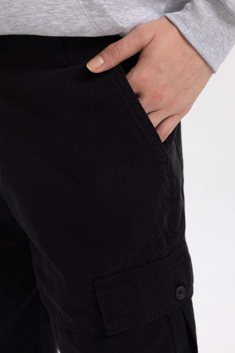 Relax Fit Kargo Cepli Düz Paça Gabardin Pantolon