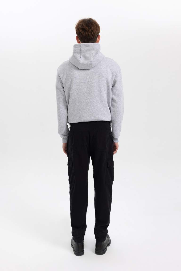 Relax Fit Kargo Cepli Düz Paça Gabardin Pantolon