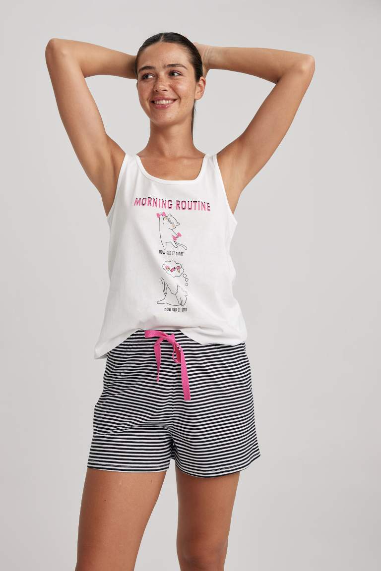 Fall in Love Pijama Takımı Baskılı Kolsuz Üst Esnek Belli Kısa Şort Alt