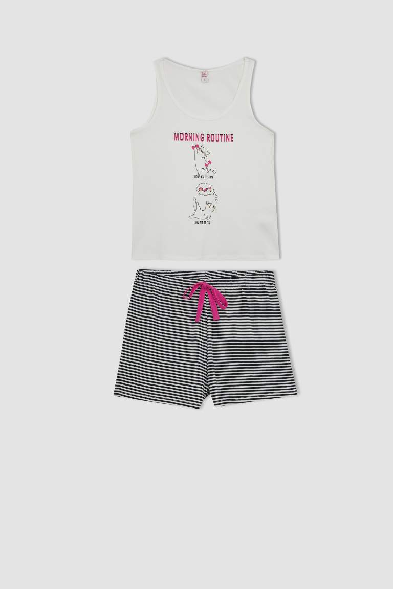 Fall in Love Pijama Takımı Baskılı Kolsuz Üst Esnek Belli Kısa Şort Alt
