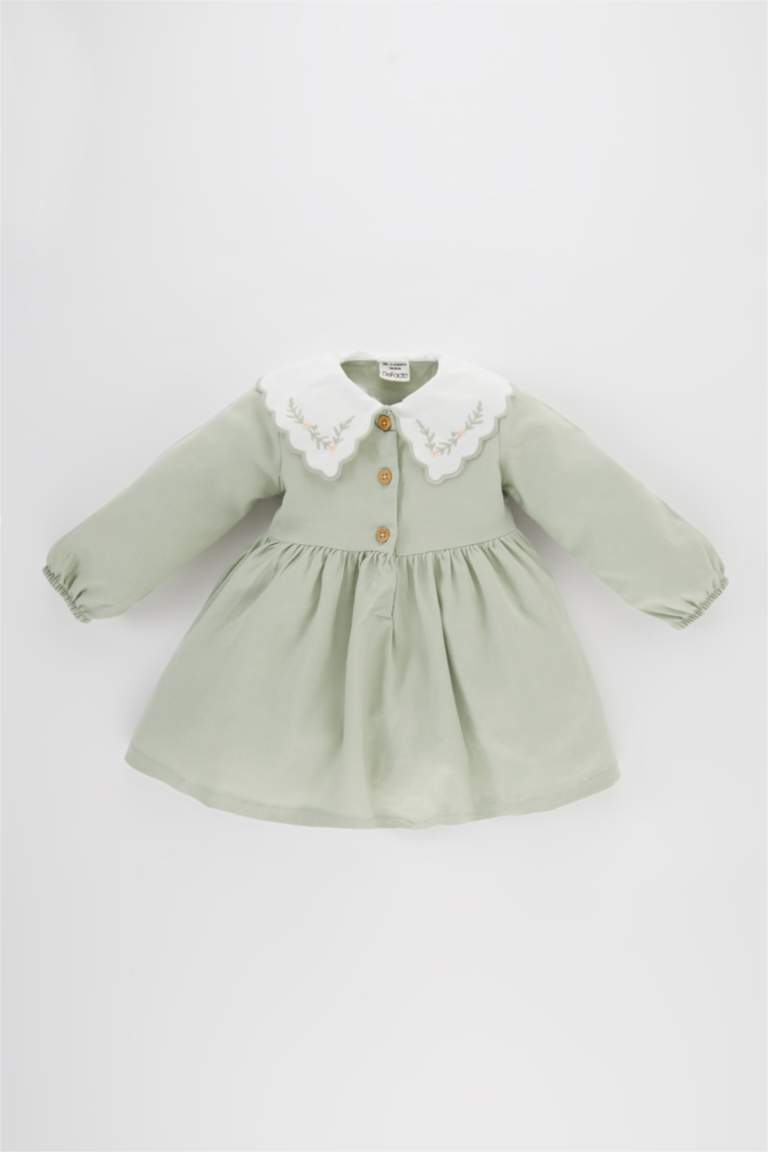 فستان فلورال قصة عادية كم طويل بياقة كبيرة