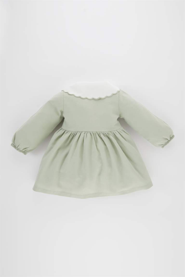 فستان فلورال قصة عادية كم طويل بياقة كبيرة