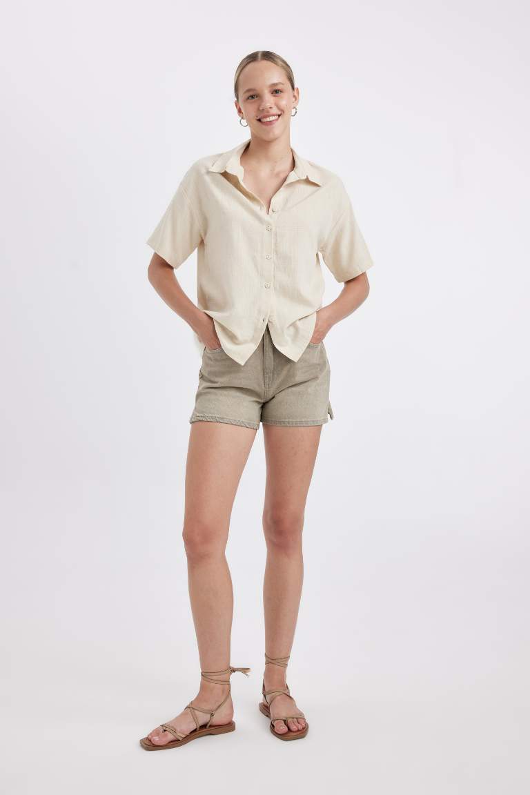 Oversize Fit Linen Look Short Sleeve Shirt