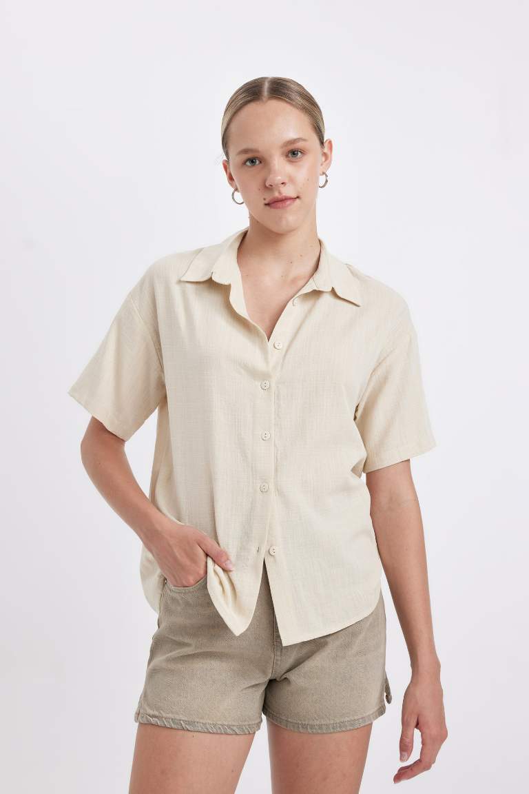 Oversize Fit Linen Look Short Sleeve Shirt