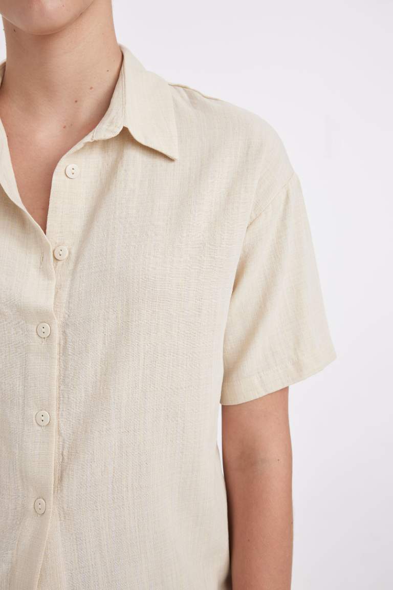 Oversize Fit Linen Look Short Sleeve Shirt