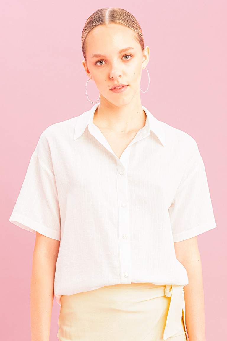 Oversize Fit Linen Look Short Sleeve Shirt