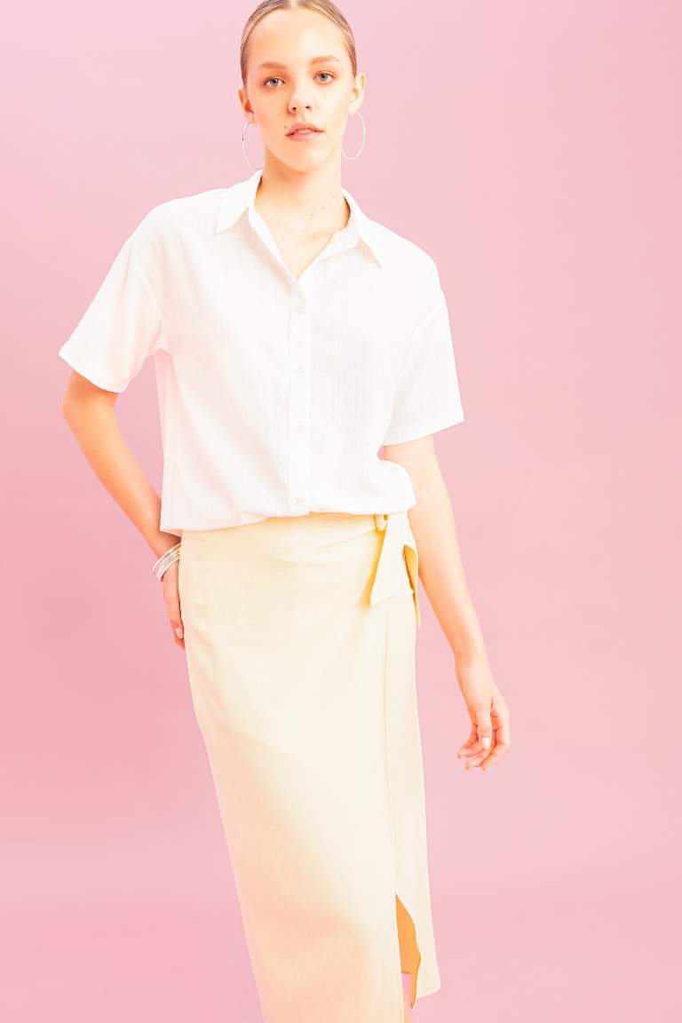 Oversize Fit Linen Look Short Sleeve Shirt