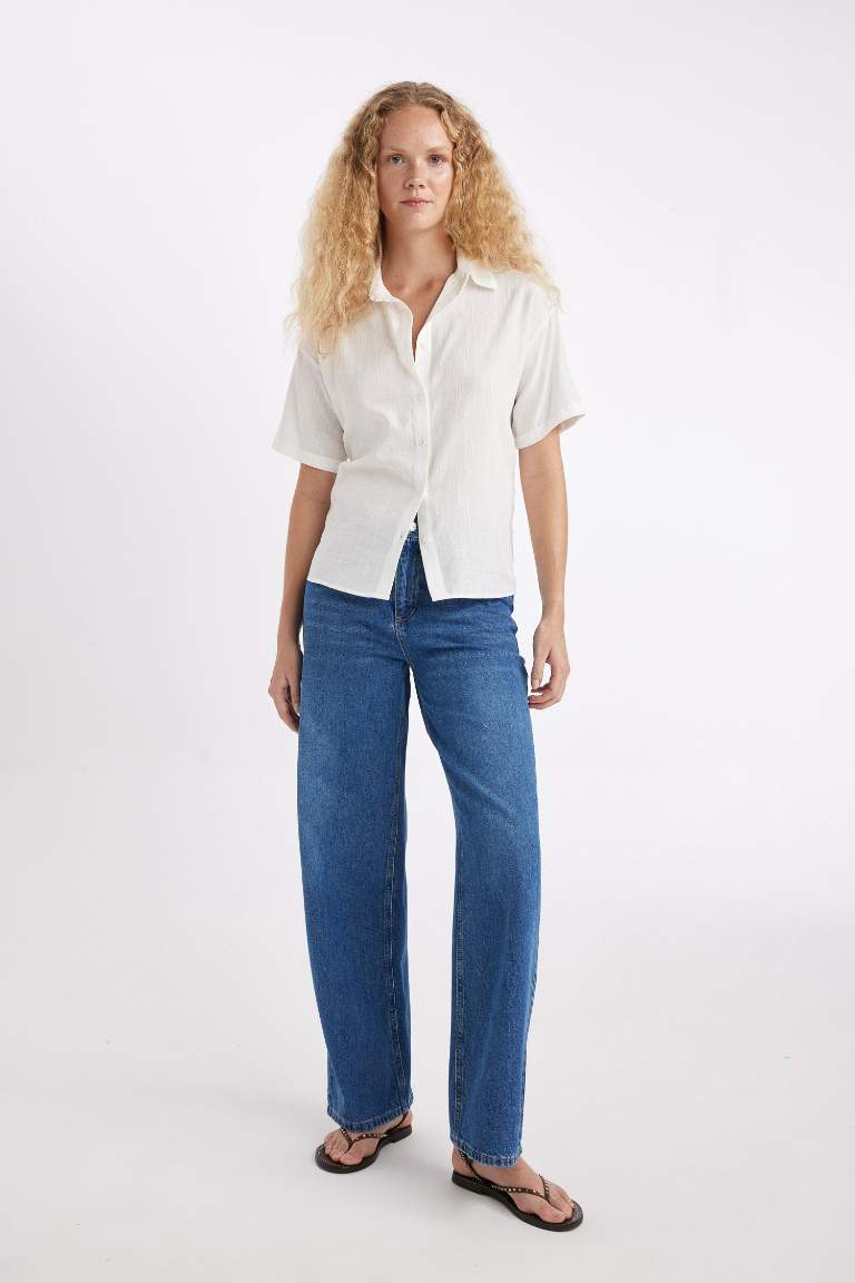 Oversize Fit Linen Look Short Sleeve Shirt