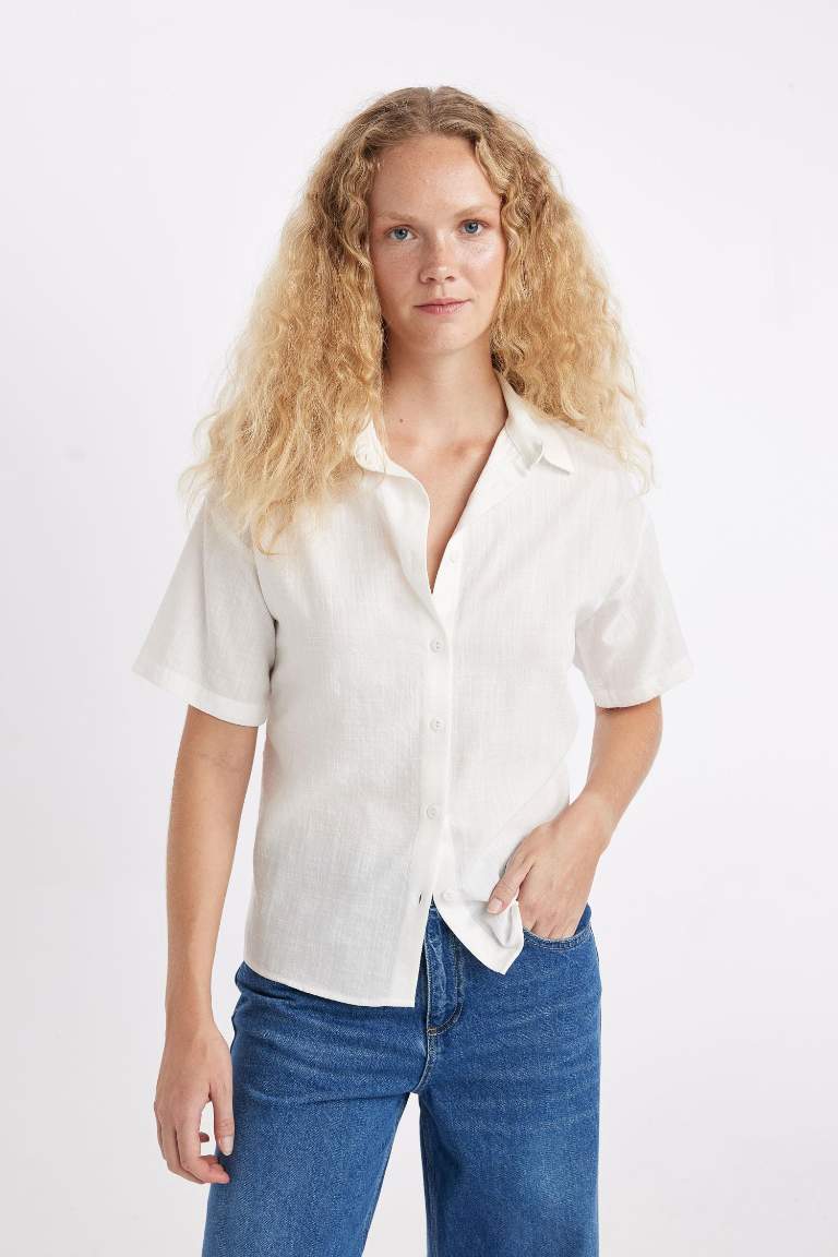 Oversize Fit Linen Look Short Sleeve Shirt