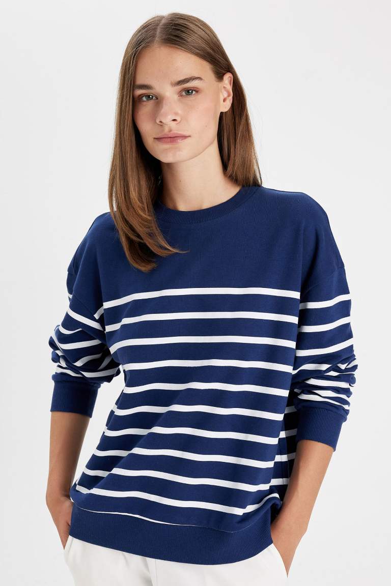 Relax Fit Striped Thin Basic Sweatshirt