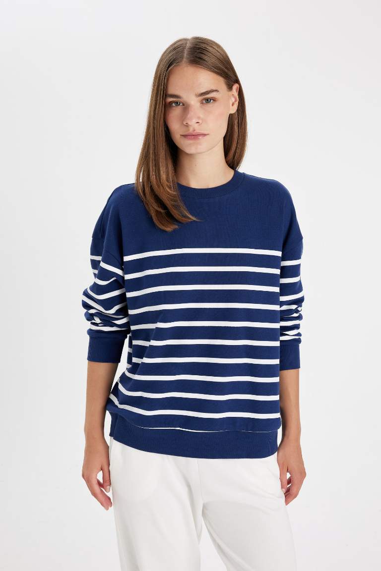 Relax Fit Striped Thin Basic Sweatshirt