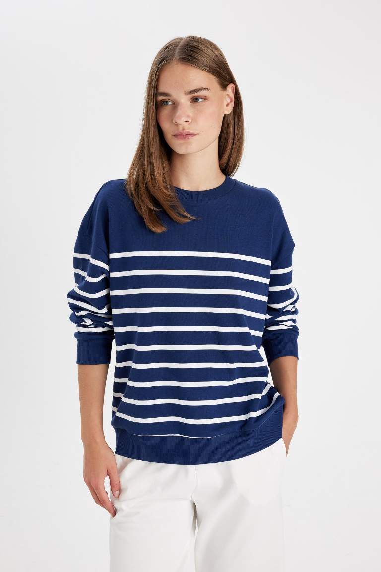 Relax Fit Striped Thin Basic Sweatshirt