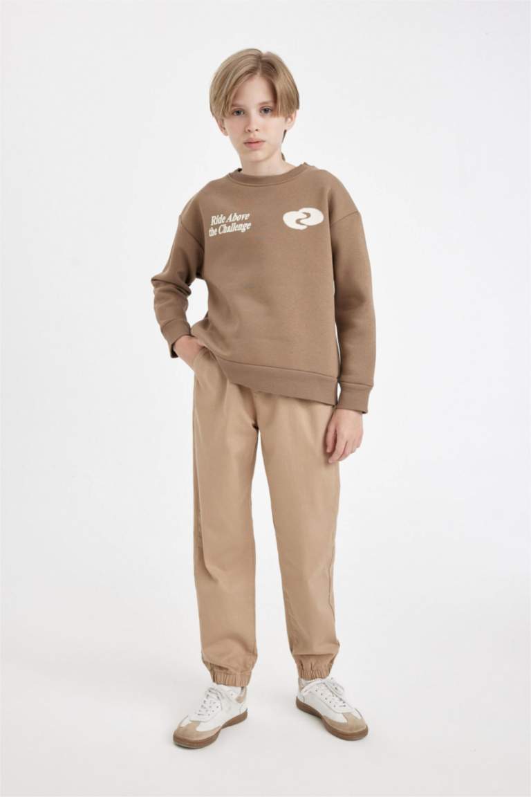 Erkek Çocuk Beli Bağcıklı Lastikli Paça Cepli Basic Düz Jogger Gabardin Pantolon